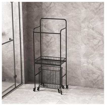 Porte-serviettes sur pied Support de rangement de salle de bain mobile de luxe léger, porte-serviettes de bain au sol d'hôtel, porte-serviettes avec roulettes, panier à vêtements sales Support de supp