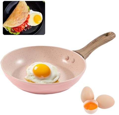 WJWINER Antihaftbeschichtete Pfanne, kleines Spiegelei, niedrige Pfanne von 16 cm, Omelettpfanne, antihaftbeschichtet, Bratpfannen, für Steak-Omelett mit Schinken- und Speckscheiben