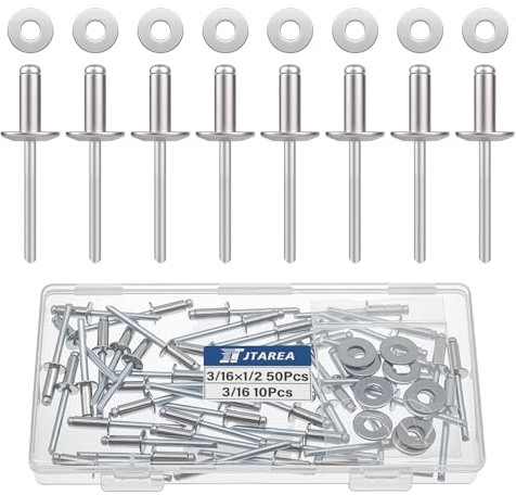 JTAREA 4,8 x 12,7 mm Rivetti Ciechi in Acciaio Inox con Rondella Rivette Pop con Estremità Aperta Rivetto con Testa a Cupola Ribattini (Confezione da 60 Pezzi)