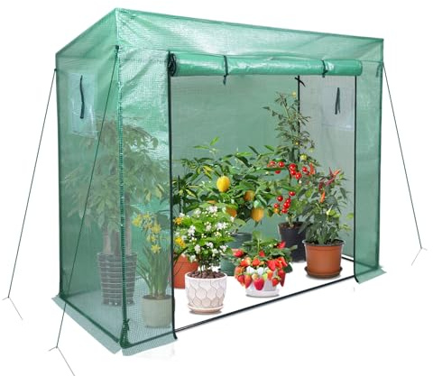 Eikuavons Serra, casetta da giardino, 200 x 80 x 170 cm, in polietilene da 140 g, resistente alle intemperie, serra con porta, per giardino o balcone