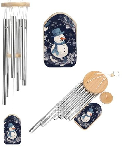 Windspiele mit Schneemann und Winter im Freien, personalisierbar, 6 Aluminiumröhren, Hofdekoration, Gartendekoration für Terrassendekoration, stimmungsvolle Geschenke für die Inneneinrichtung