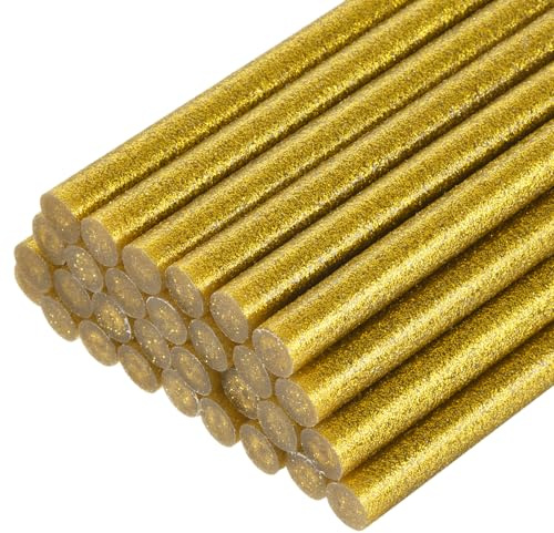 QUARKZMAN 30 Stück Heißklebestifte 11mm x 200mm Mini Heißklebesticks Heißklebepistole Heißkleber Klebestifte Heißklebestäbchen für Repartur Bastel Dekoratiion DIY Handwerk Glitzer-Gold