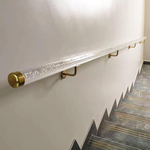 Clear Acrylic Staircase Handrail Kit with End Caps & Brackets, Indoor Outdoor Stairs Handrail for Wall/Acrylic Stair Balusters, Safety Stair Railing Grab Bar(Gold Bracket,120cm/3.9ft)