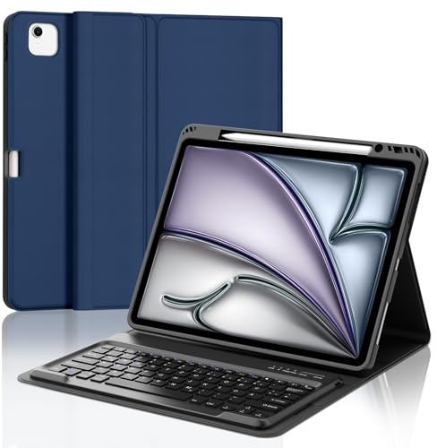 IVEOPPE Fodral med tangentbord för iPad Air 13 tum 2025 M3/2024 M2, tysk QWERTZ layout, Bluetooth magnetiskt avtagbart tangentbord för iPad Pro 12,9 (6/5/4./3. Gen) 2018-2022, marinblå