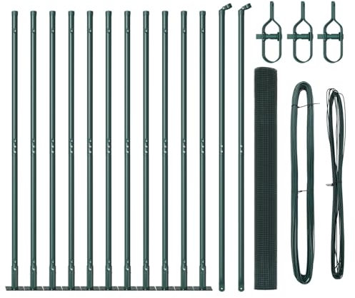 vidaXL Zaunpfosten Grün 25 x 1,4 m (19 x 19 mm Netz) Stahl und PVC, Garten- und Terrassenzaunpfosten, robuster Stahlschutz für draußen, wetterfest und pulverbeschichtet