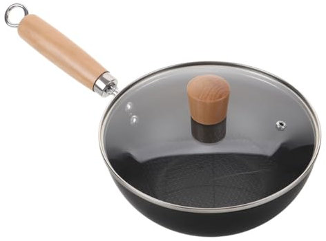 Cabilock Wok Tradizionale Cinese in Ferro Nero con Coperchio