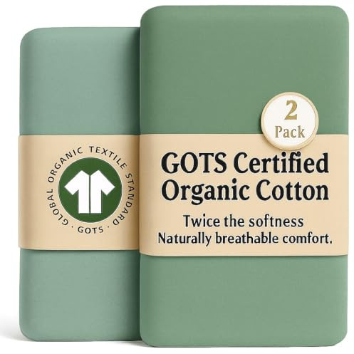 2 x Tutti Bambini Compatible Organic Crib Sheets – Thickest & Softest GOTS Organic Cotton 200GSM Next To Me Crib Sheets - Fitted 51x85 / 50x80 / 52x83 for Maxi Cosi Iora Cozee Bedside Mattress