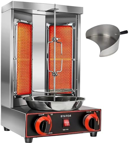 MZBDYYF Grill Machine, Chicken Shawarma Cooker Machine with 2 Burners, Propane Vertical Broiler Gyro Rotisserie Oven Doner Kebab Machine, for Home Restaurant Kitchen Parties,barbecuestove