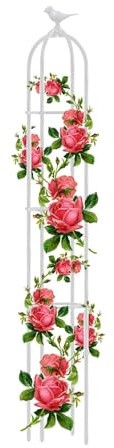 Treillis de Jardin en métal Blanc – Cage obélisque pour rosiers et vignes, 35 x 180 cm (13,8 x 71 po), idéal pour Plantes grimpantes, décoration extérieure Durable
