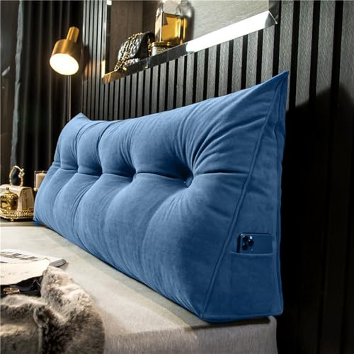 Cojín suave y lavable con forma de cuña triangular para respaldo, con compartimento lateral, soporte largo para lectura, relajación y comodidad, accesorio ideal para mesita de noche