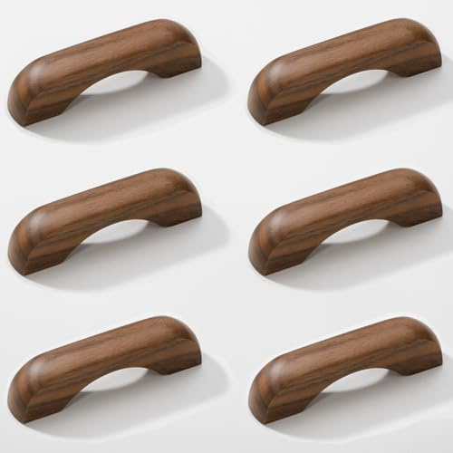 SYZOW 6 Stück Möbelgriffe Holz 64mm, Stangengriff Holz mit Schrauben, Holzgriffe für Schränke，für Küchenmöbel Schubladen und Holzgriffe Kommode (Nussbaumholz)