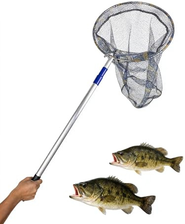 Heavy-Duty Landing Net for Big Fish, with a Reinforced Foldable Net and a Thick Telescopic Aluminum Pole. Designed for Catfish, carp, Pike, and Capable of handling 40+ lbs