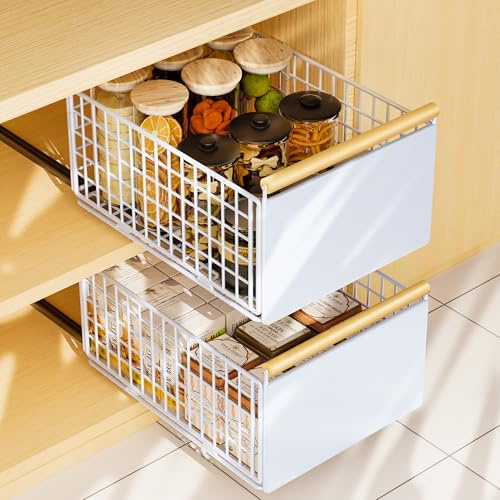 Lureon 2 Pacchi Cassetti Estraibili per Cucina, Cassetti Estraibili con Adesivo, Organizer Per Mobili Per Mobili, Cassetto Estraibile Cucina, Cassetto Della Senza Foratura Chiodatura