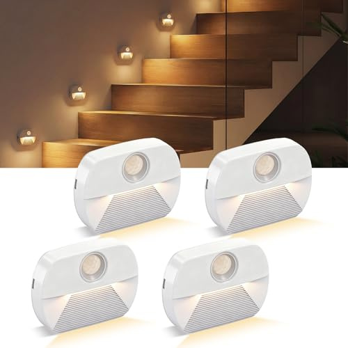 Artrastar lot de 4 Veilleuse LED avec détecteur de mouvement, éclairage d'escalier intérieur pour enfants, lampe à détecteur de mouvement, allumage/extinction automatique pour couloir, salle de bain