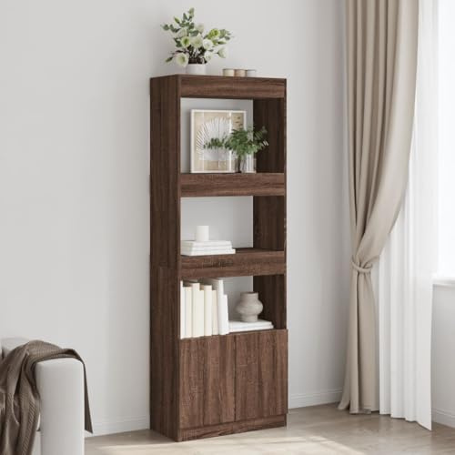 Owoxanthellate Standregal 63x33x180 cm Braun Eichen-Optik Massiver Holzwerkstoff Highboard mit Türen und Ablagen für Living Room Bedroom Office