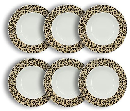 NOVASTYL - Lot 6 assiettes creuses léopard 20cm en porcelaine beige - 2614956