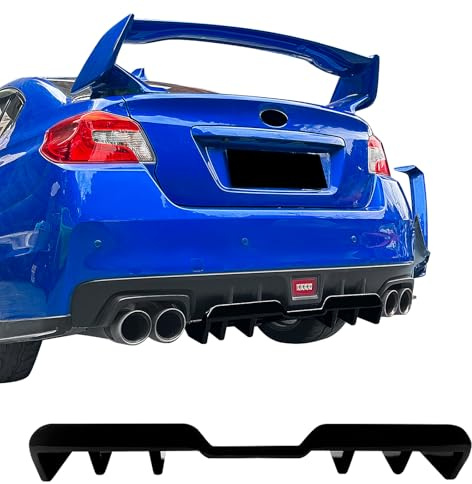 IKON MOTORSPORTS Rear Bumper Lip, Compatible with 2015-2021 Subaru WRX & WRX STI, HT Style Gloss Black ABS Shark Fin Rear Lower Spoiler Air Dam Chin Valance Splitter 1PC