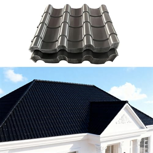 Metal Roofing Shingles for Villas, Aluminum Roofing Panels, Heavy Duty Ceiling Insulated Panels, Corrugated Roofing Tiles for House Roof Repair Decoration, Black(30pcs,76.5x30cm)