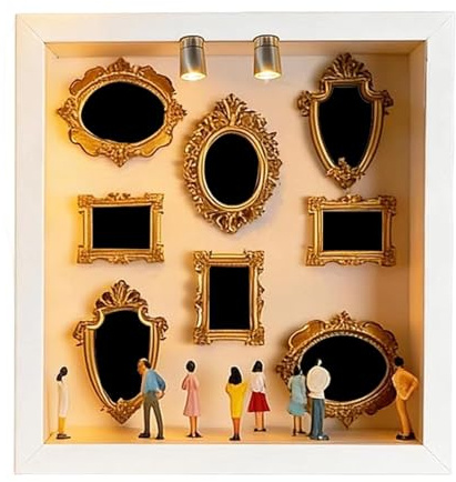 Generisk Miini Museum silhuettbox – 25 x 25 x 3,5 cm trä | 3D-skuggram-monter | minifigurer fotoram med 8 gyllene för bröllop, årsdag, födelsedag, heminredning