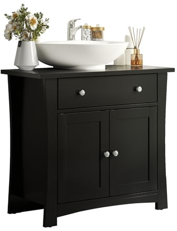 Feonase Bathroom floor Storage Cabinet, Under Sink Bathroom Cabinet with 2 Doors, Floor Under Basin with Drawer, Pedestal Sink Cabinet for Washbasins with Pedestal (60 x 30 x 60 cm) (Black)