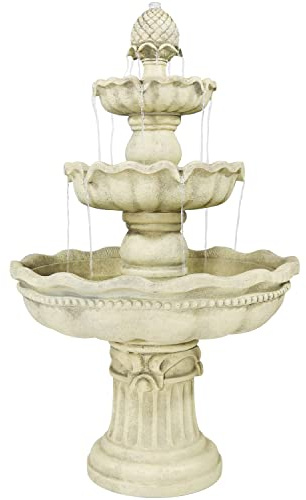 Sunnydaze 51-Inch Electric Water Fountain - Outdoor Water Feature - 3-Tier Outdoor Fountain with Pineapple Top - White