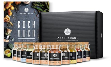 Ankerkraut Kochbuch Set mit 12 Korkengläsern, einfache Rezepten zum Nachkochen für Jedermann, Geschenk-Set