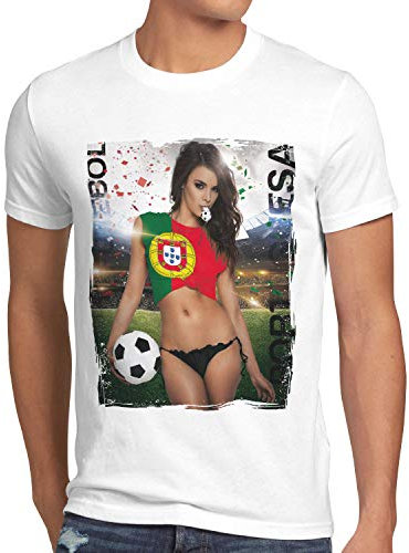 style3 EM 2022 Soccer Girl Herren T-Shirt Fußball Europameisterschaft Trikot Germany Weiss WM, Größe:XXL, Land:Portugal
