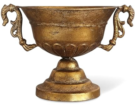 Pokal Amphore Dekovase Gold 16 cm – Breite Antik Vintage Metall Vase im Retro Design (LN52-8) Zier-Vase als Deko für Tisch Regal & Sideboard