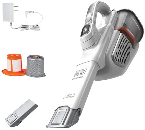 BLACK+DECKER Dust Buster Hand Held Vacuum Cordless Rechargeable, Portable Vacuum for Car, Extended Runtime, Powerful Suction, Extra Long Crevice Tool, AdvancedClean+ (HHVK320J10)