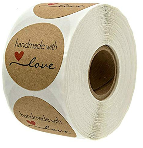 BovoYa 500 Stück Kraftpapier-Aufkleber Runde Aufkleber Handmade with Love Sticker für Backen Geschenktüten Briefumschlag Hochzeit