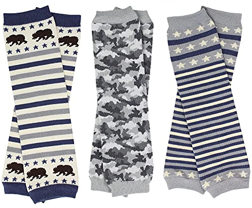 juDanzy 3 Pack of Baby and Toddler Boy Leg Warmers (One Size (12 pounds to 10+ Years), Bear, Camo and Stars)