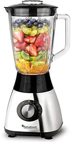 TurboTronic Standmixer mit 1,5L Glasbehälter 1200W Edelstahl silber, Smoothie Maker, Ice Crush Funktion, Blender