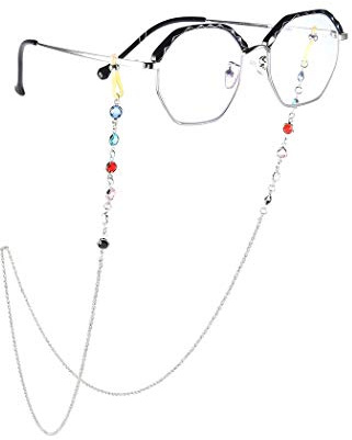 Yienate Bohemia Damen Brillenketten mit farbigem Strass Brillen-Zubehör Brillen-Halter – Brillenband-Halter – Sonnenbrillen-Halteband (Silber)