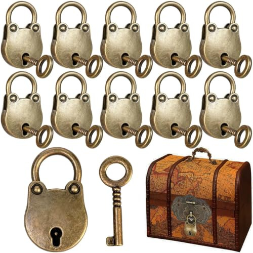 Zliger 10 Stücke Vintage Vorhängeschloss Schlüssel Schloss mit Schlüssel Mini Archaize Vorhängeschloss für Tagebuch Schmuckschatulle Tasche Kof