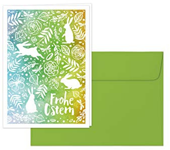 Osterkarten, Grußkartenset „Frohe Ostern“ – 10 Klappkarten im Aquarell-Stil, Design: Oster-Frühlingswiese