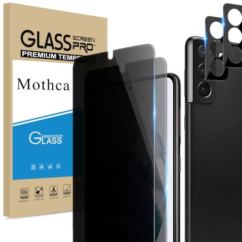 Mothca (2+2 Stück Sichtschutz für Samsung Galaxy S21 Sichtschutzfolie (6,2 Zoll), mit Hd Kameraschut, PET 7H Härte Anti-Spy Folie, Privatsphäre Privacy
