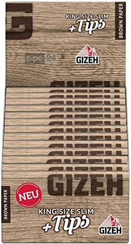 GIZEH - Brown Paper King Size Slim plus Tips - 26 Heftchen mit je 34 Blättchen + 34 Tips
