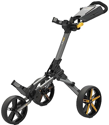 Powakaddy 2026 Micra Push Cart Golf Trolley - Gun Metal/Yellow - One Size