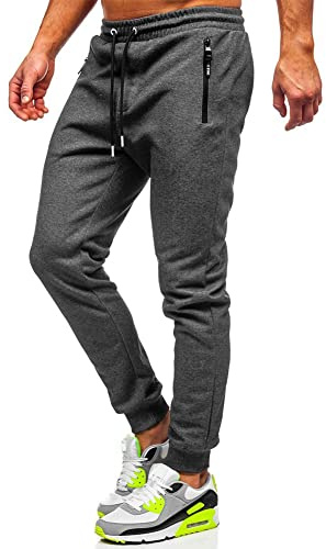 BUXKR Mens Casual Joggers Sweatpants for Jogging,Running or Athletic Activities,Dark Grey,L
