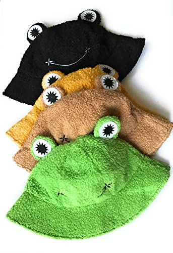 KGM Fischerhut mit niedlichem flauschigem Frosch-Design, für Festival, Urlaub, Spaß, Party, Geschenk, Gelb