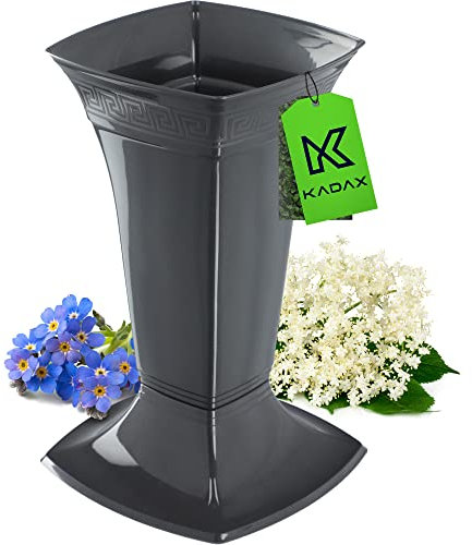KADAX Vaso per tomba con base, vaso per cimitero, in plastica, per lapide, decorazione per tomba, decorazione per sepoltura, vaso per sepoltura (grafite/basso)