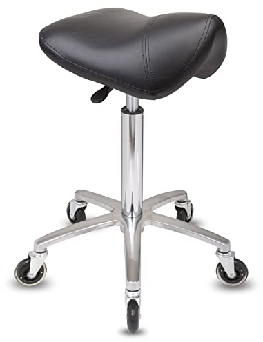 Staboos Rollhocker bis 160 kg - Premium Sattel Sitz - Praxishocker (Premium Rollen) Drehhocker höhenverstellbar (55 cm bis 75 cm) Sattelhocker