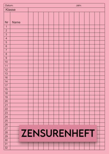 Zensurenheft: Notenheft für Lehrer und Lehrerinnen, Anwesenheitsliste und Notenbuch für Lehrer zur Aufzeichnung der Noten und Lektionen der Schüler der Klasse: Zensurenbuch Din A4 für den Fachlehrer