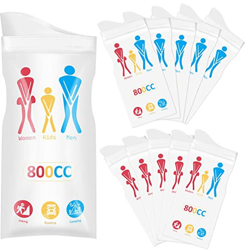 DAFURIET 800ML Disposable Urine Pee Bags - 12 Pack Male/Female Portable Urinals Toilet/Vomit Bags for Travel&Camping, Unisex with Men/Women/Kids