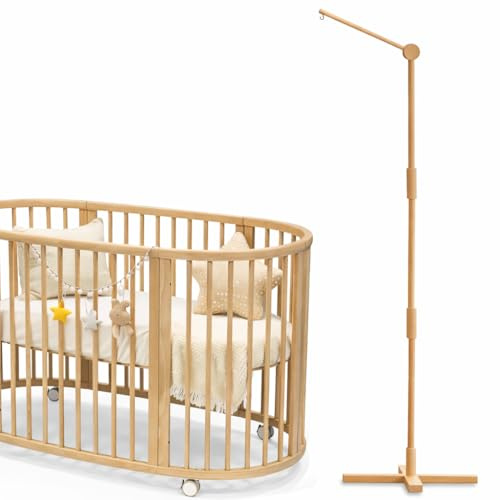 Lanttoe Golvstående babymobil hållare för babysäng barnsäng-100 % bok-rörlig mobilhållare skötbord lekhage vagga tjock trästång förhindra fall design – 61 tum (grundläggande)