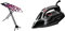 Mabel Home Space Saving Ironing Board, Easy Storage, Adjustable Height + Extra Cover, Black, One Size & Russell Hobbs Powersteam Ultra 3100 W Vertical Steam Iron 20630 - Black and Grey