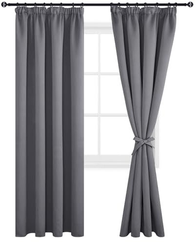 DWCN Gardinen Blickdicht Vorhänge mit Kräuselband 2er Set H260 x B140 cm, Verdunklungsvorhänge mit Vorhang-Krawatten, Vorhänge Wohnzimmer Schlafzimmer Thermogardine Kälteschutz Wämreisolierende, Grau