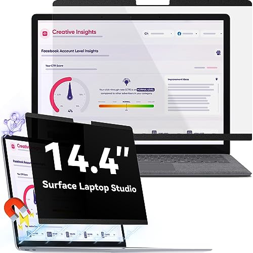 Magnetischer Blickschutzfilter Kompatibel Mit Microsoft Surface Laptop Studio 14.4 Zoll, Abnehmbar Anti Glare Blaulicht Privacy Blickschutzfolie Sichtschutz Black Security Private Screen Protector