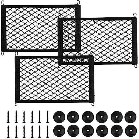 Twilight Garage Universal Stretchable Small Cargo Net 40 x 25CM, 3 Pack Pocket Storage Mesh Net Elastic Car Trunk Storage Cargo Nets with 12 Pcs Mounting Screws and Hooks for RV, SUV, Boats, Home