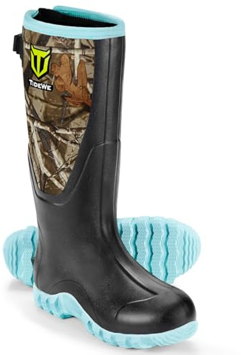 TIDEWE Rubber Boots for Women with Steel Shank, Waterproof Rain Boots Multi-Season, 6mm Neoprene Sturdy Rubber Outdoor Hunting Boots Next Camo G2 Size 10 (Green)
